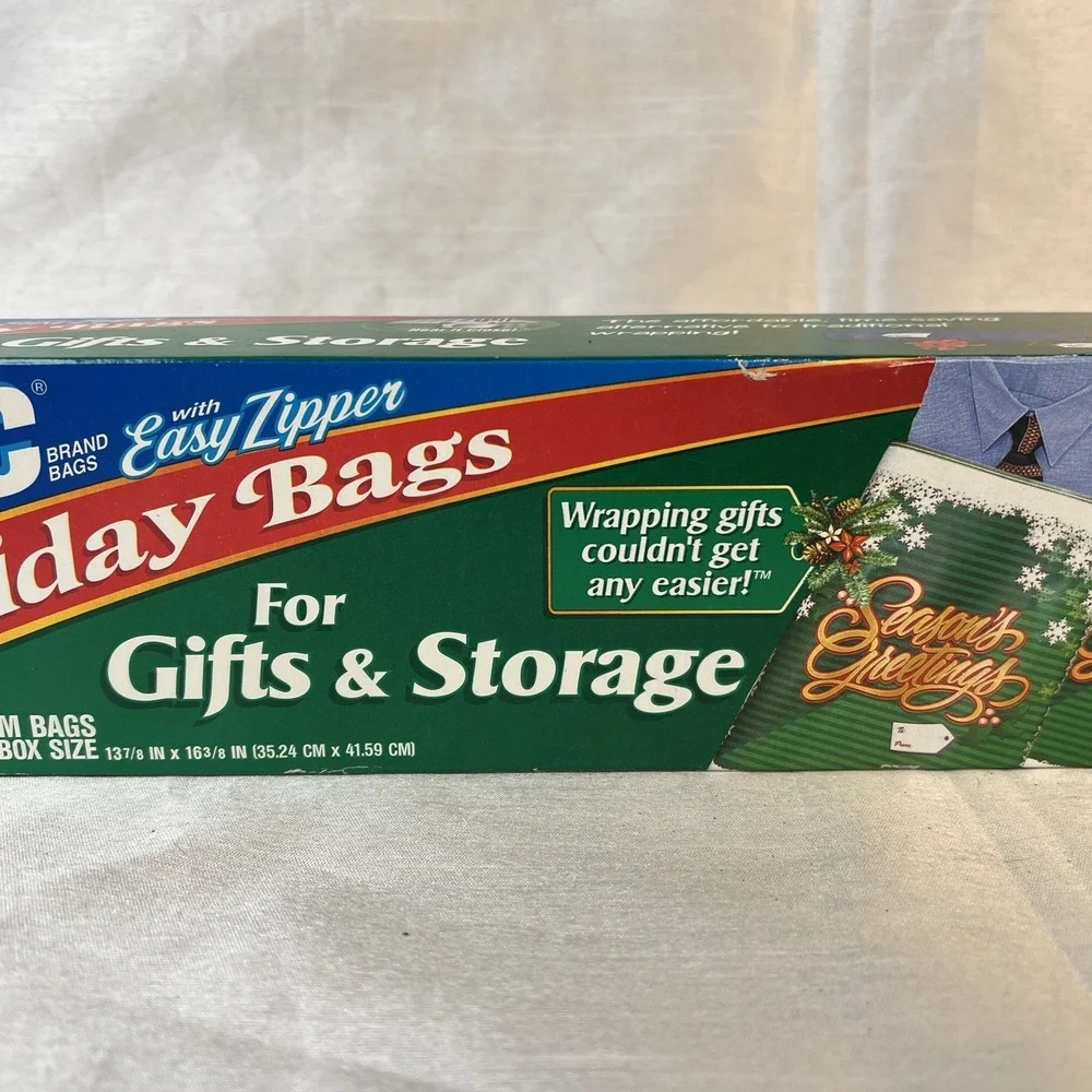New-Vintage 2000 Ziploc Holiday Bags Easy Zipper 5 Medium Shirt Box Size Holiday
